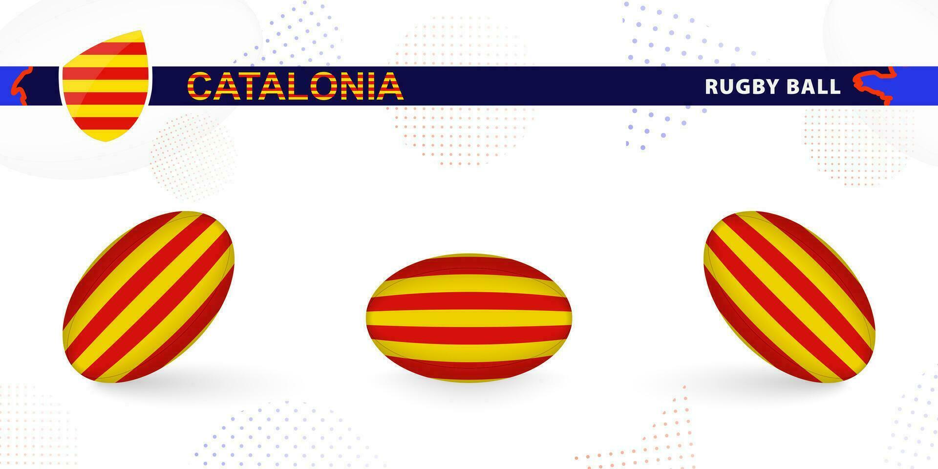 Rugby ball set with the flag of Catalonia in various angles on abstract background. vector