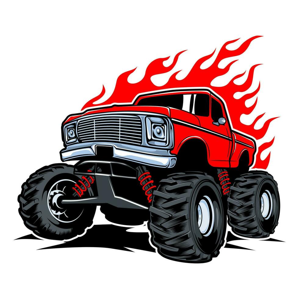 monster truck vector logo design inspiration, Design element for logo, poster, card, banner, emblem, t shirt. Vector illustration