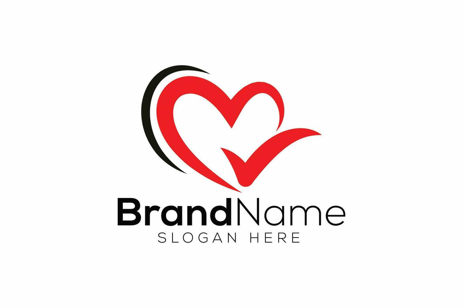 Trendy and minimal check mark and love vector logo design