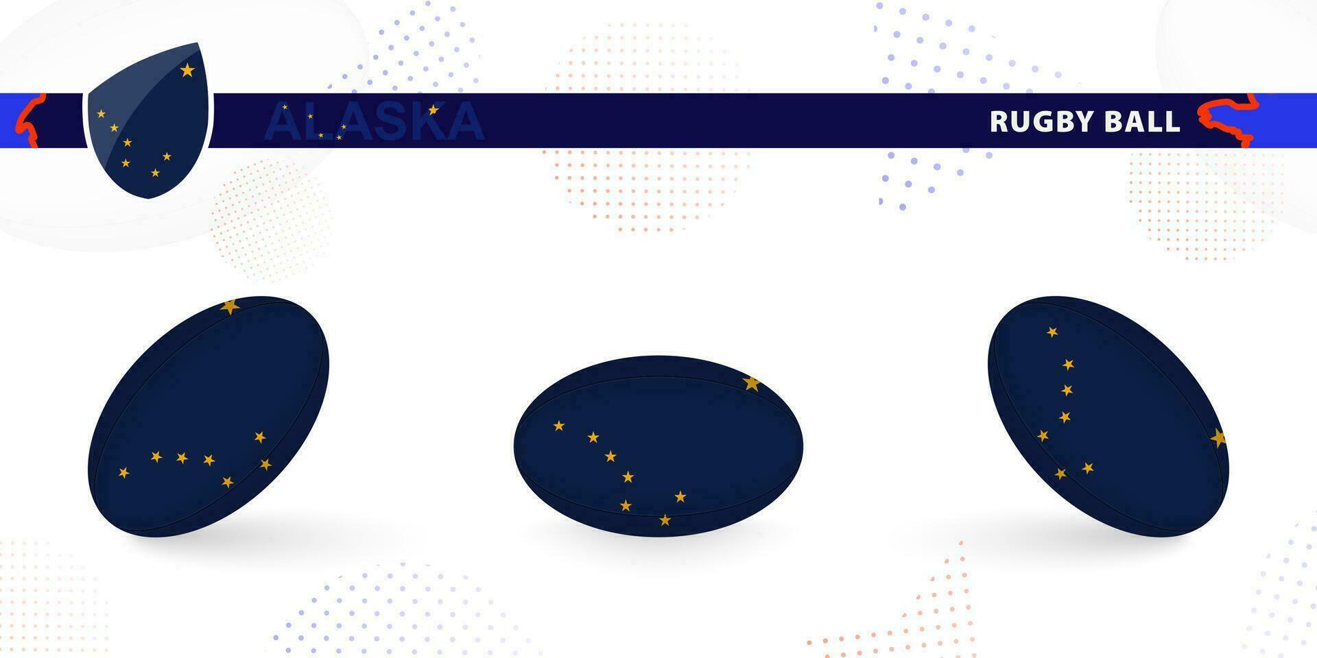 rugby pelota conjunto con el bandera de Alaska en varios anglos en resumen antecedentes. vector