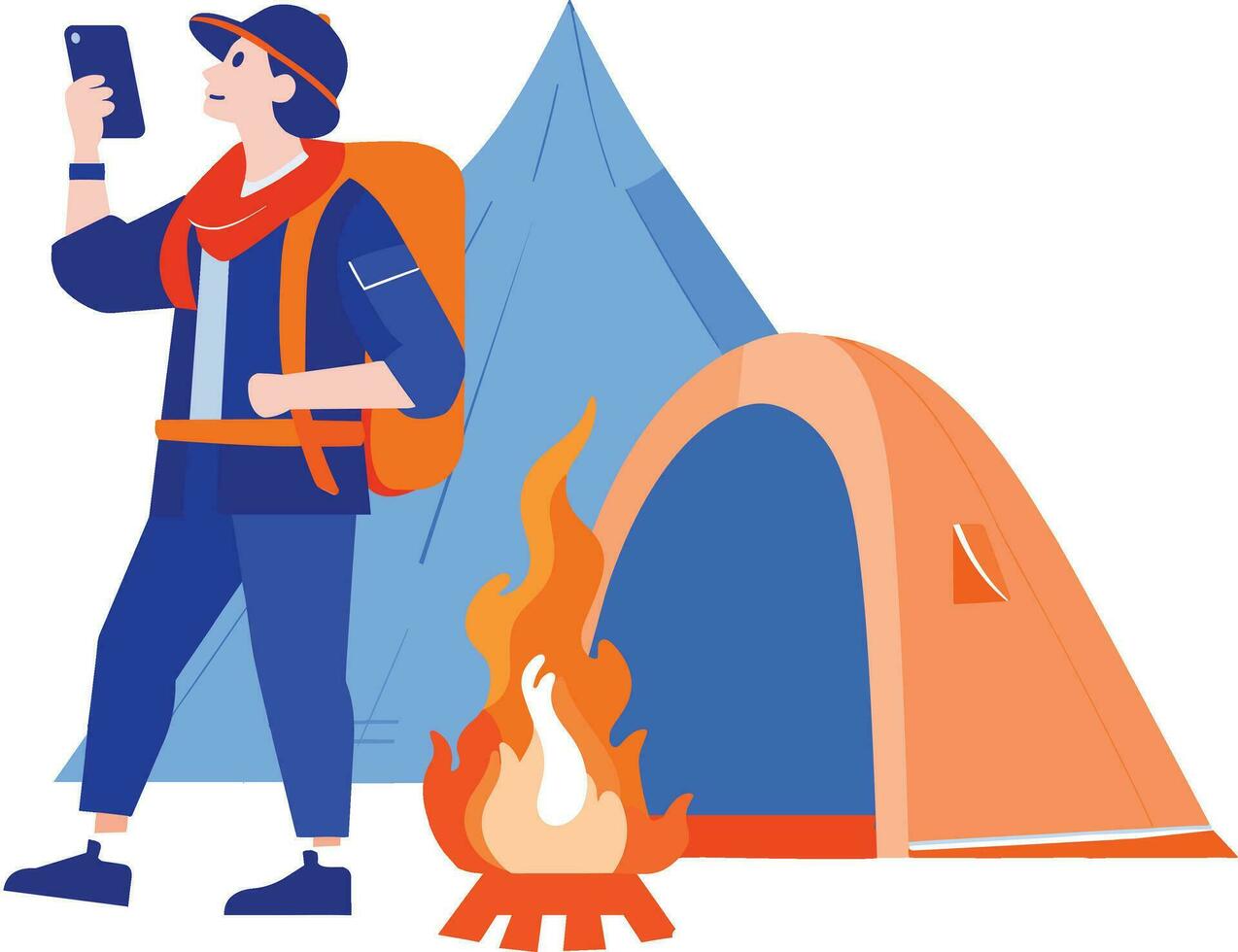 Hand Drawn Tourists camping in the forest in flat style vector