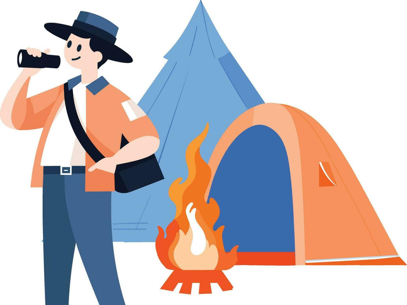 Hand Drawn Tourists camping in the forest in flat style vector