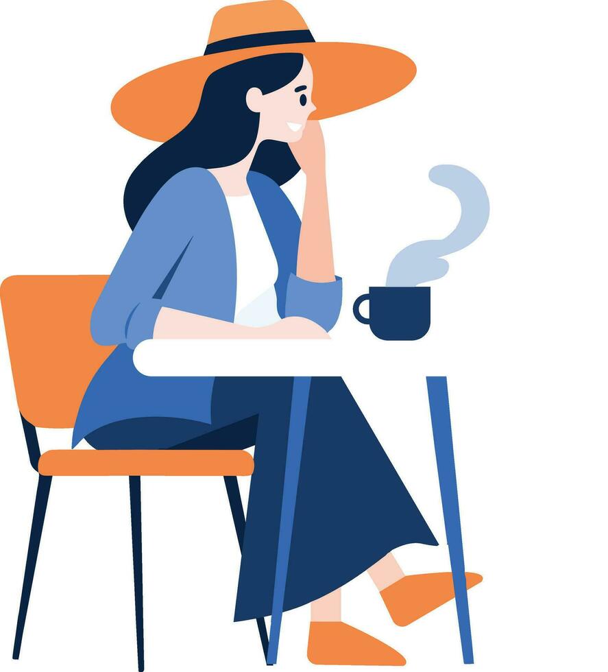 Hand Drawn Female office worker relaxing while drinking coffee in flat style vector