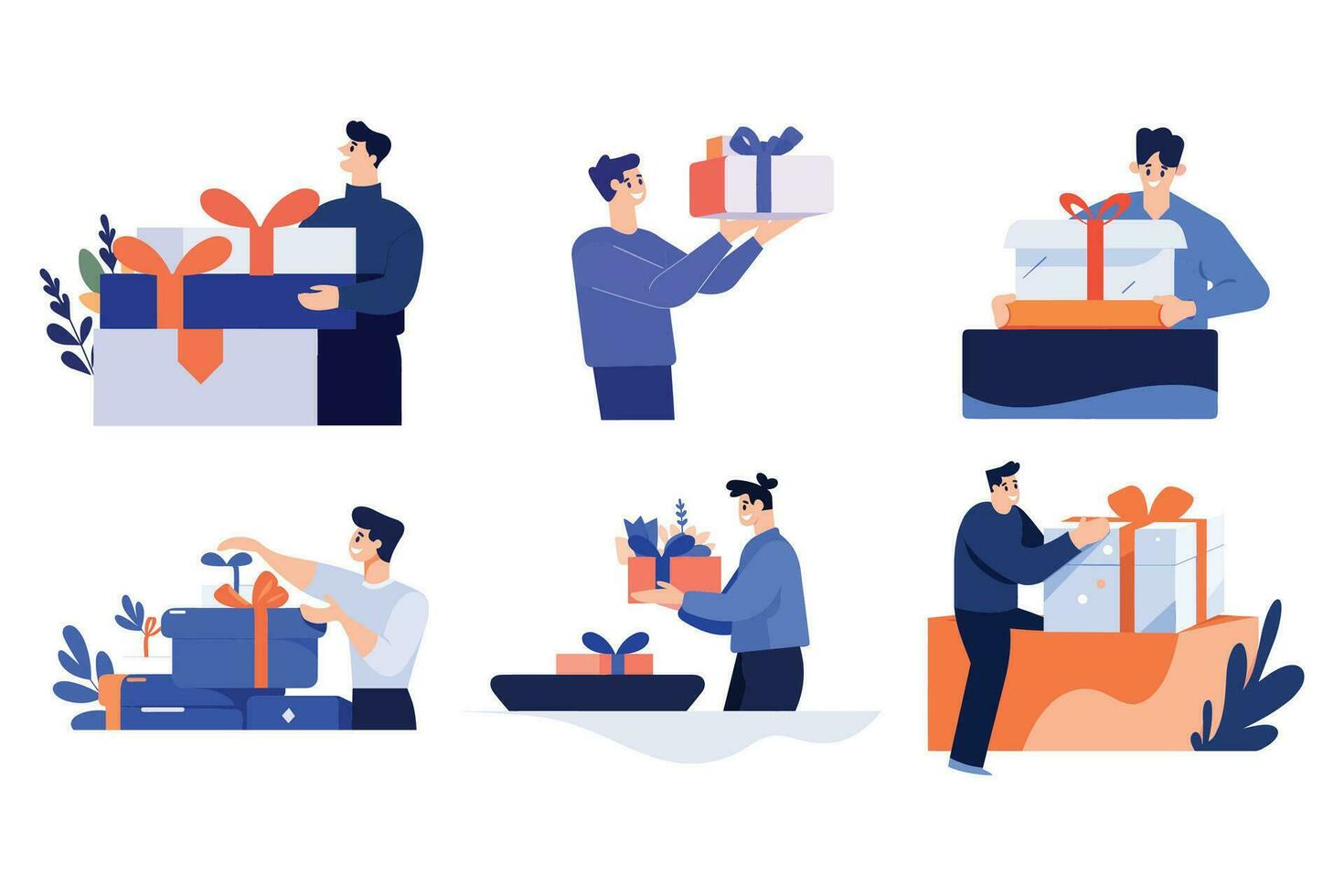 Hand Drawn man with gift in the concept of gift giving in flat style vector