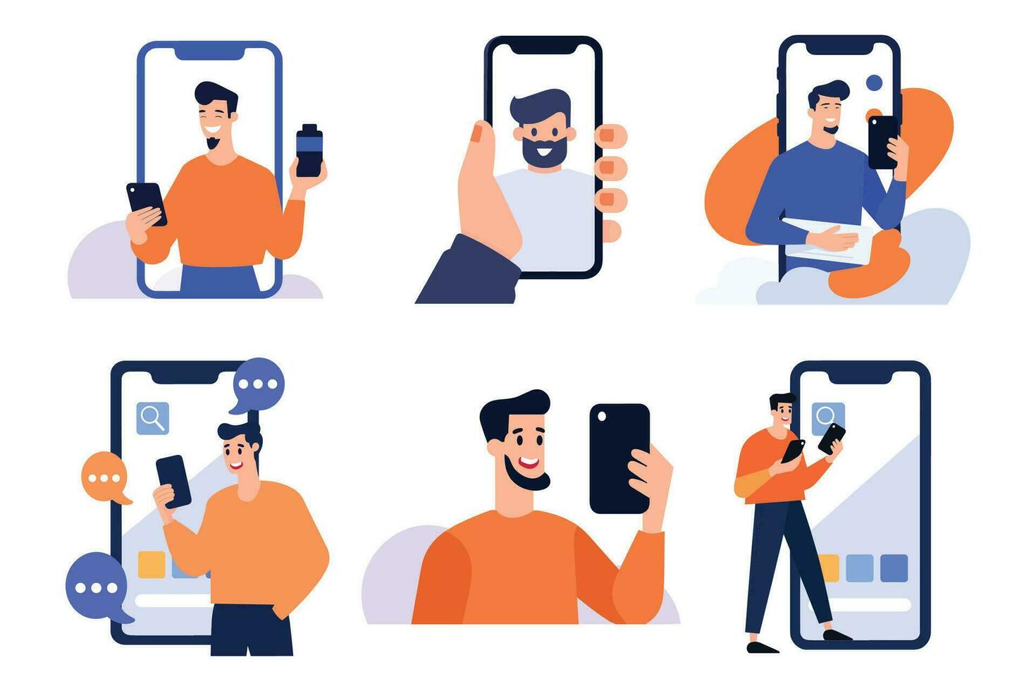 Hand Drawn Businessman with smartphone in online marketing concept in flat style vector