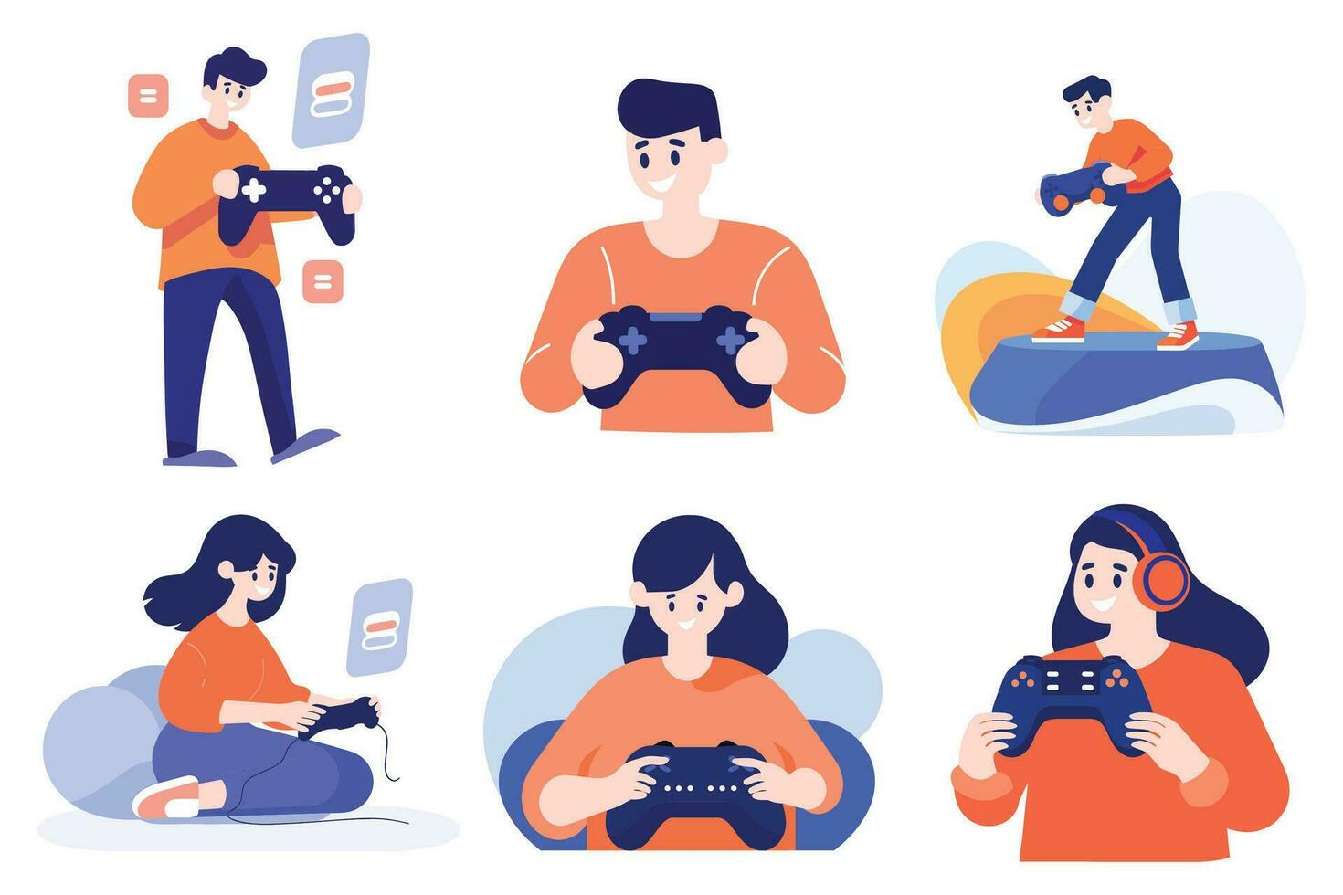 Hand Drawn child character playing game in flat style vector