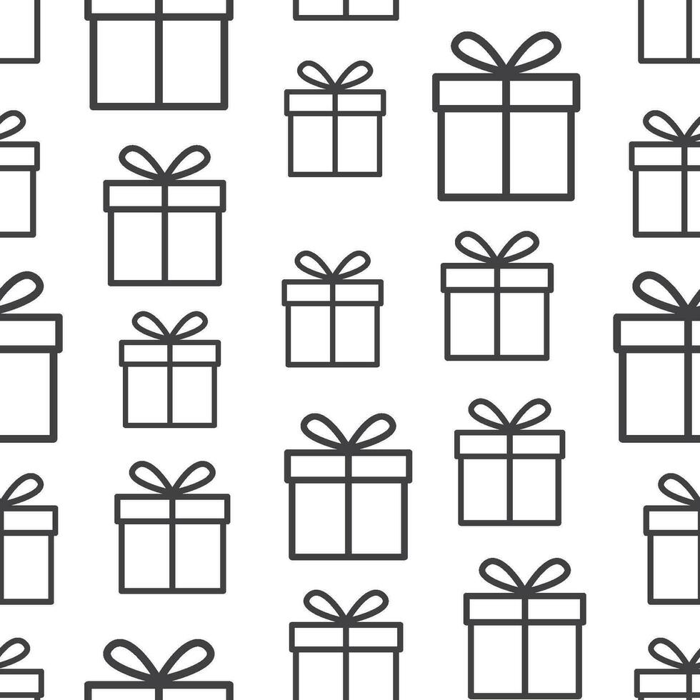 repeating pattern of randomly lined gift icons in black on a transparent background suitable for decorating your designs vector