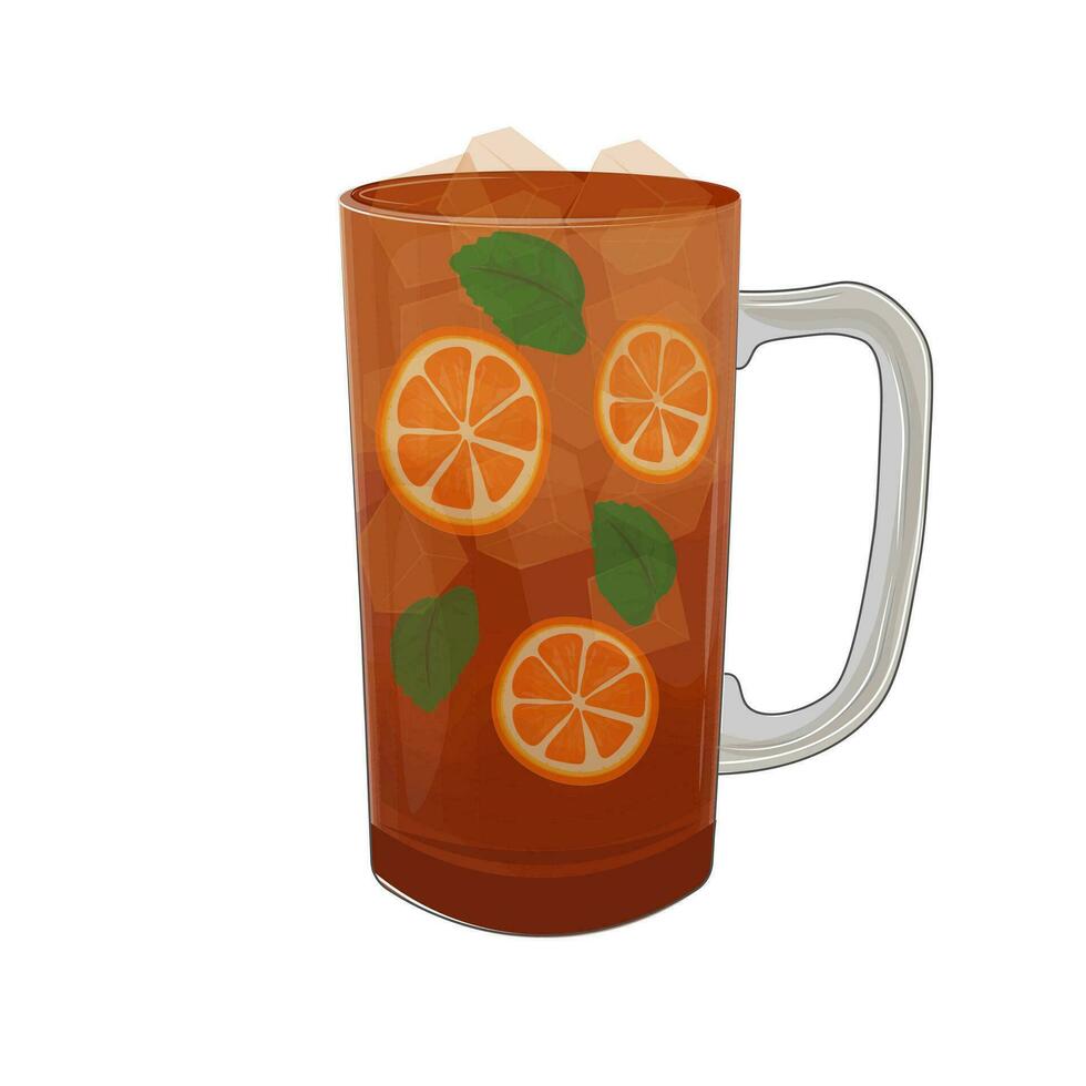 Fresh Iced Tea Vector Illustration Logo in a Glass