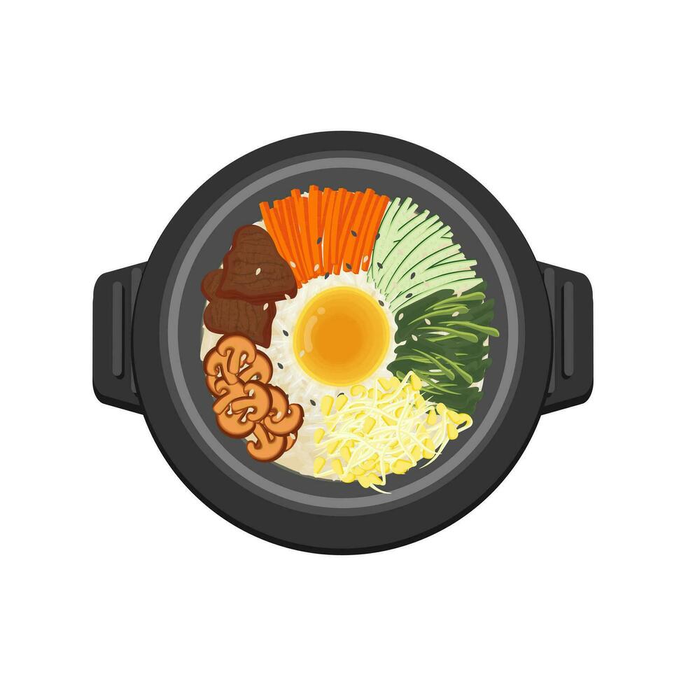 logo ilustración de coreano comida bimbimbap en un ttukbaegi vector
