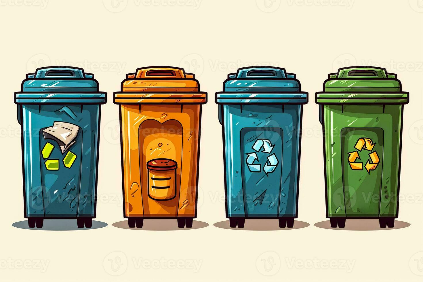 Trash can icon set depicting a recycle bin with trash in a modern illustrated style photo