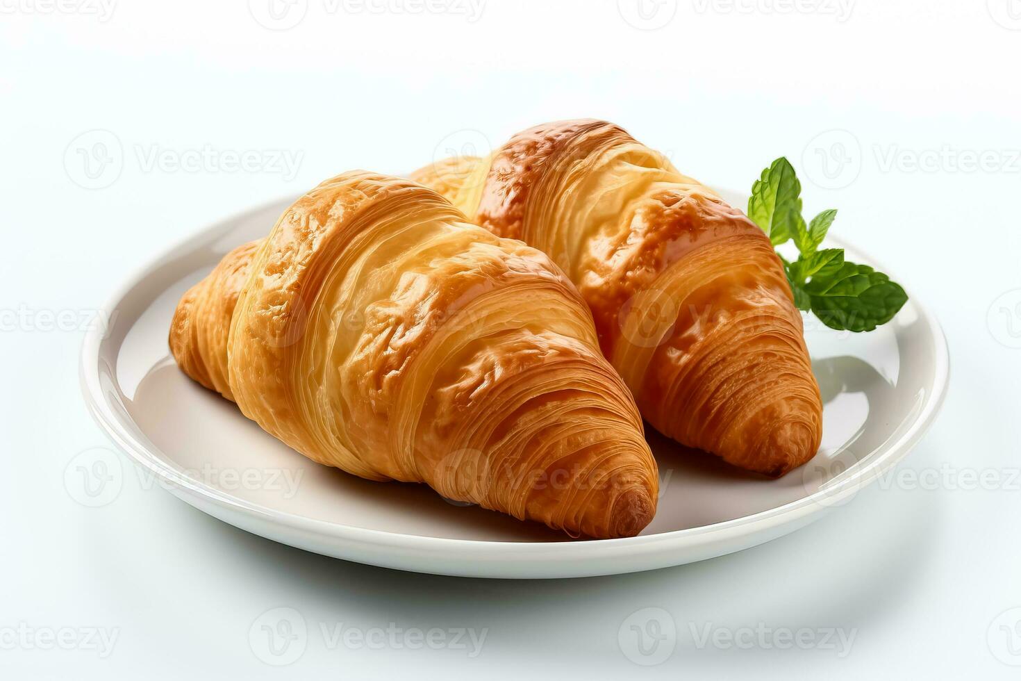 Isolated on a white background a plate with a fresh butter croissant photo