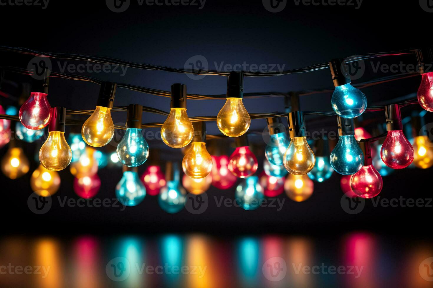 Illustration of stringing colorful holiday lights seamlessly end to end for longer strings photo