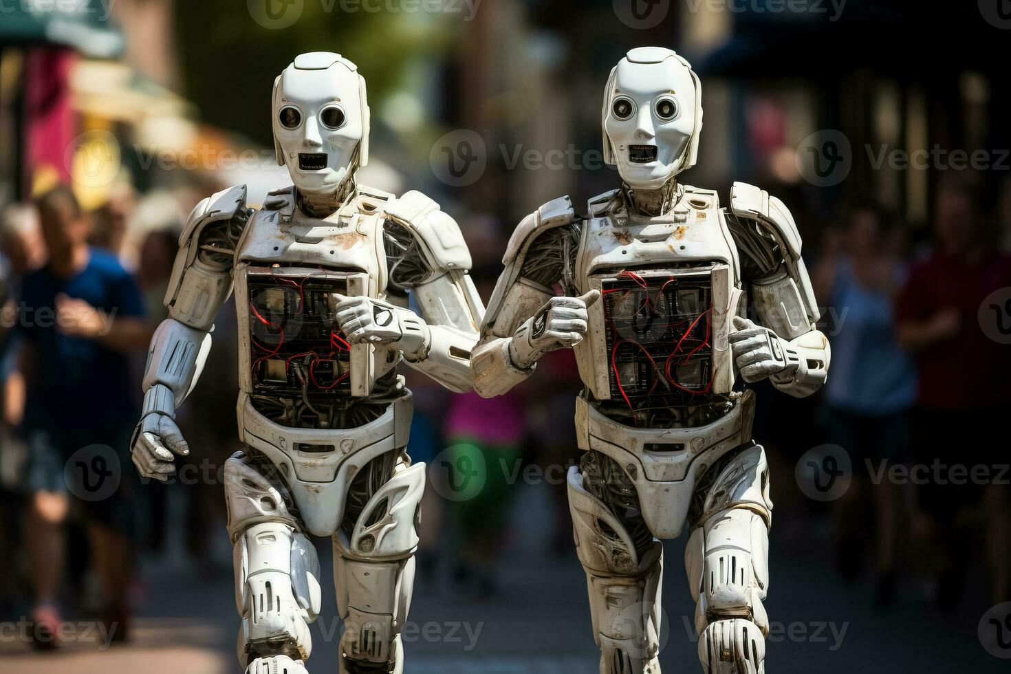 hombres corriendo me gusta robots en disfraces fingiendo a ser androides foto