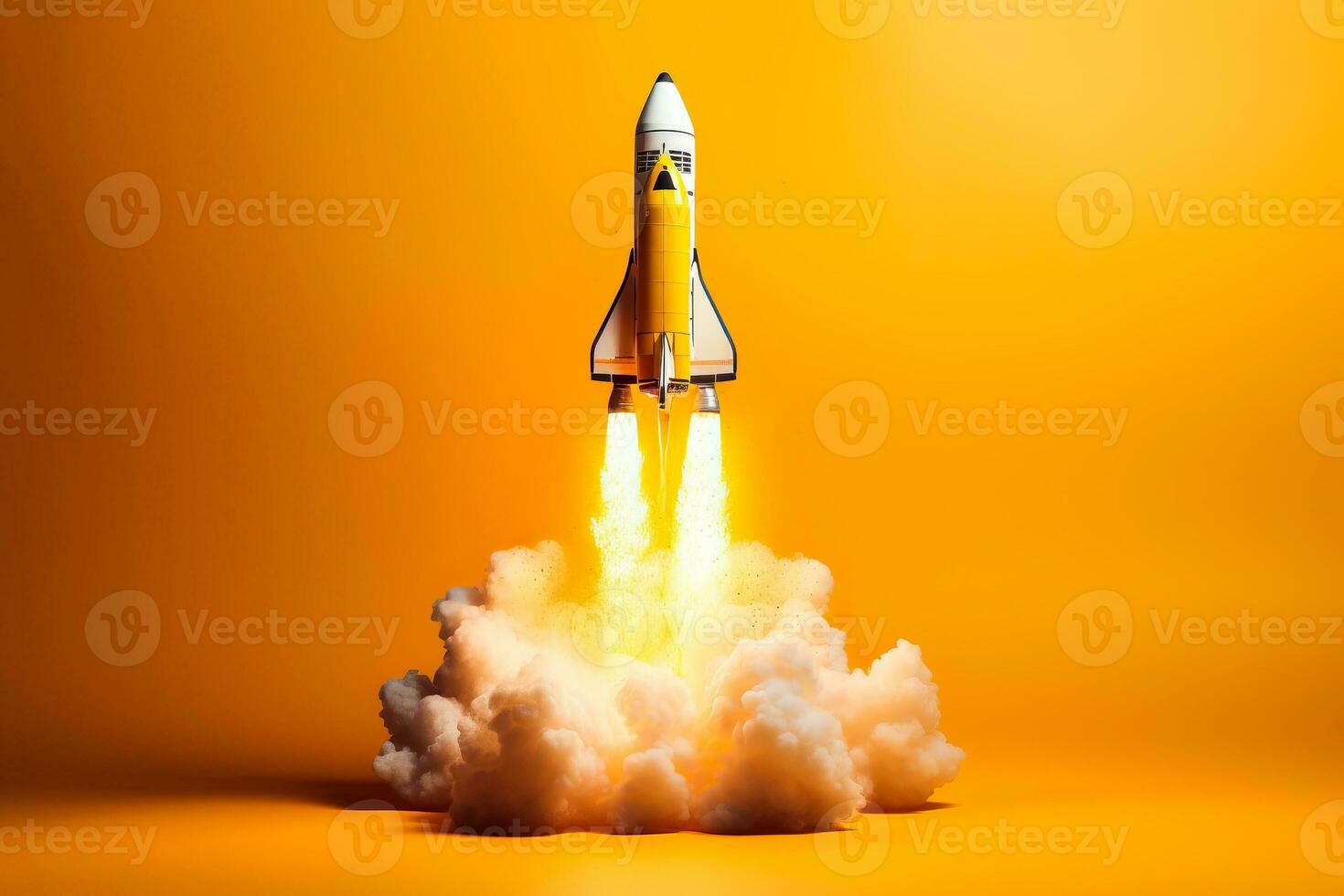 rocket launch on yellow background isolated and captured photo