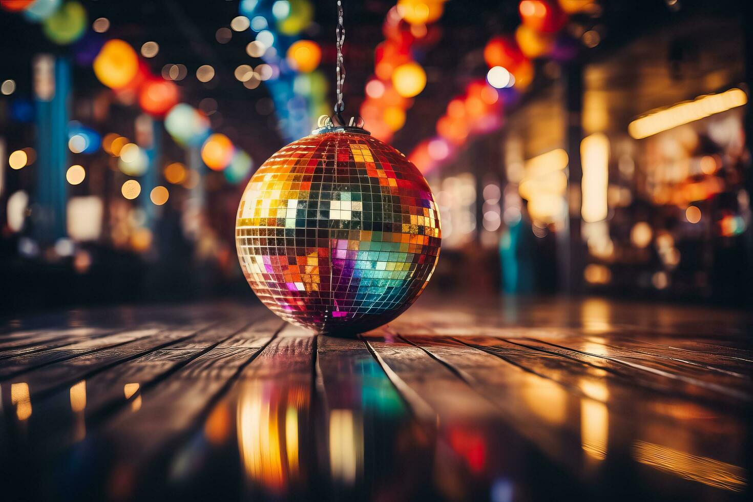 Retro background featuring a mirror ball in a vibrant and nostalgic atmosphere photo