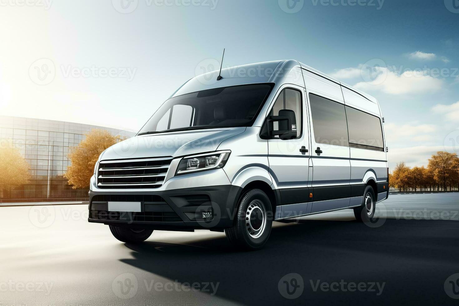 White minibus for city street transportation and delivery purposes photo