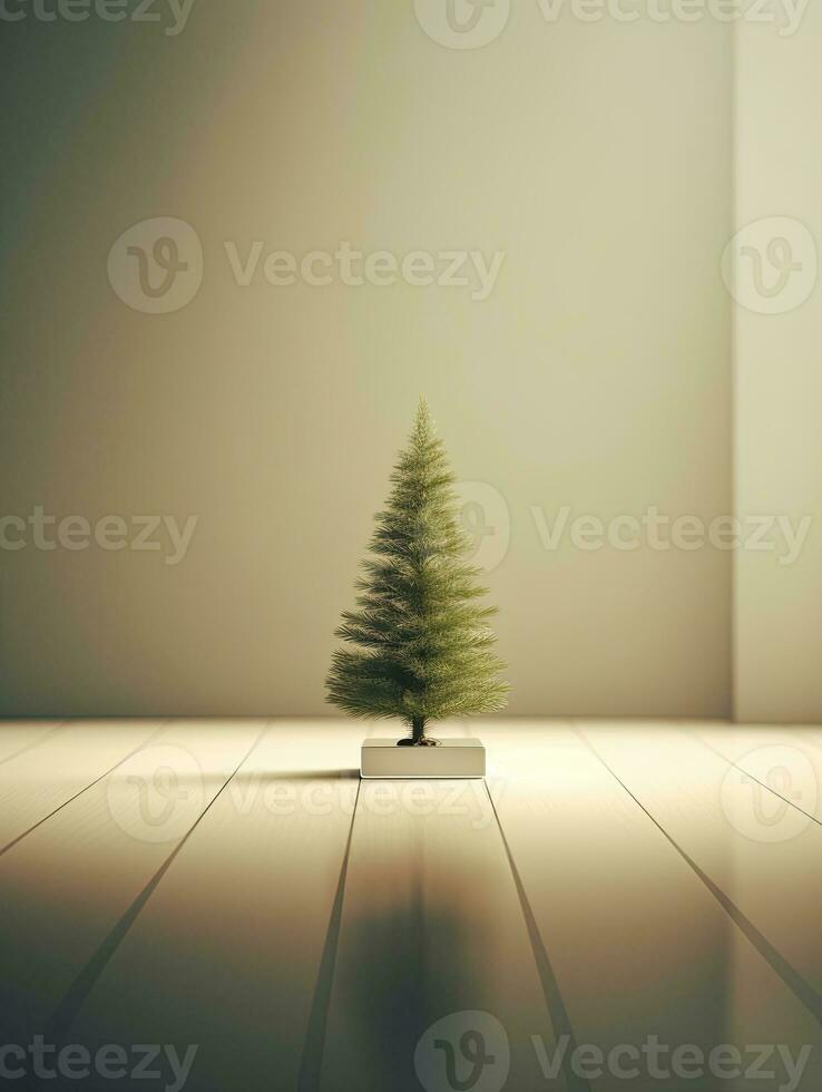 A christmas tree is in a room with a window that says christmas photo