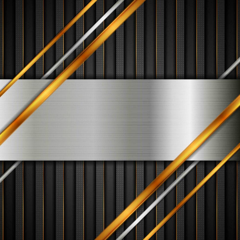 Abstract technology background with golden and silver stripes vector