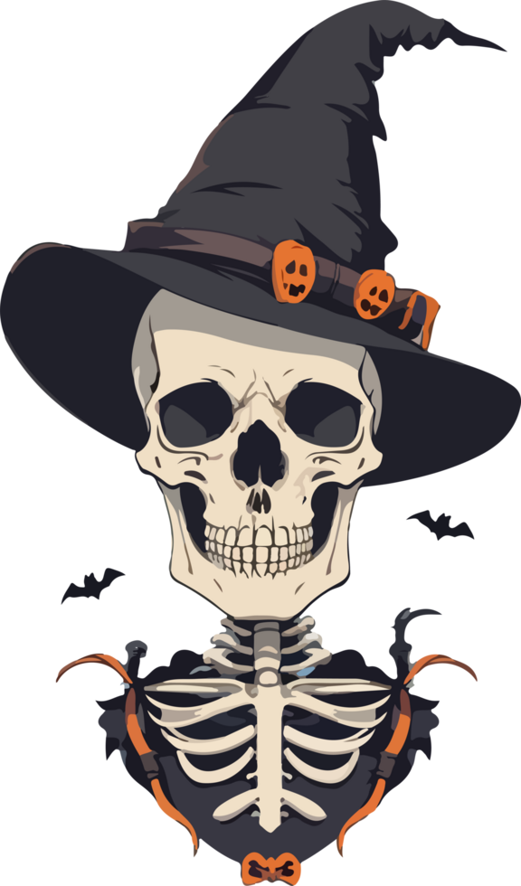 SKull with Witch Hat Illustration AI Generative png