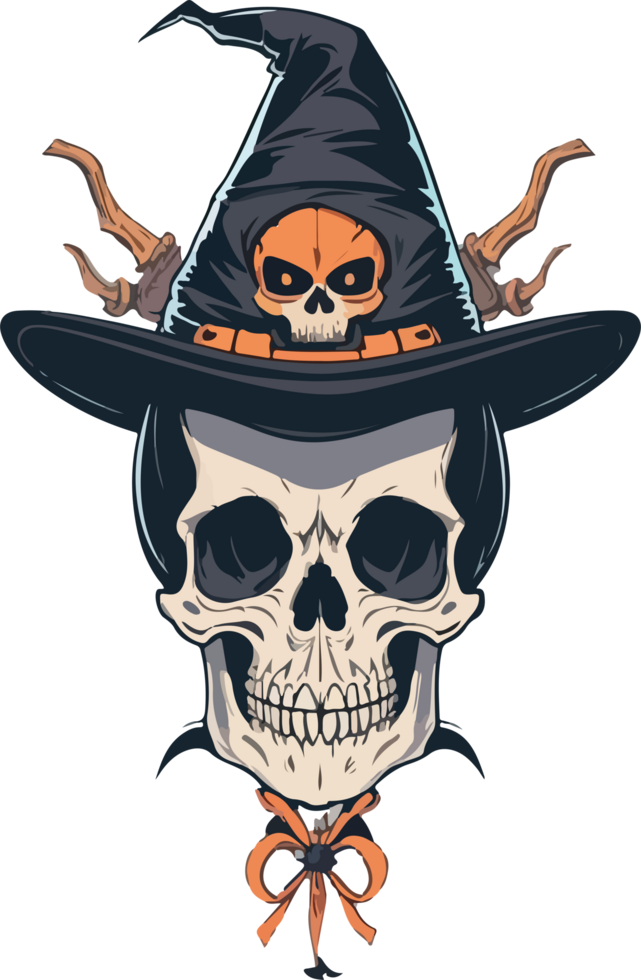 Skull with Witch Hat Clipart with AI Generative png