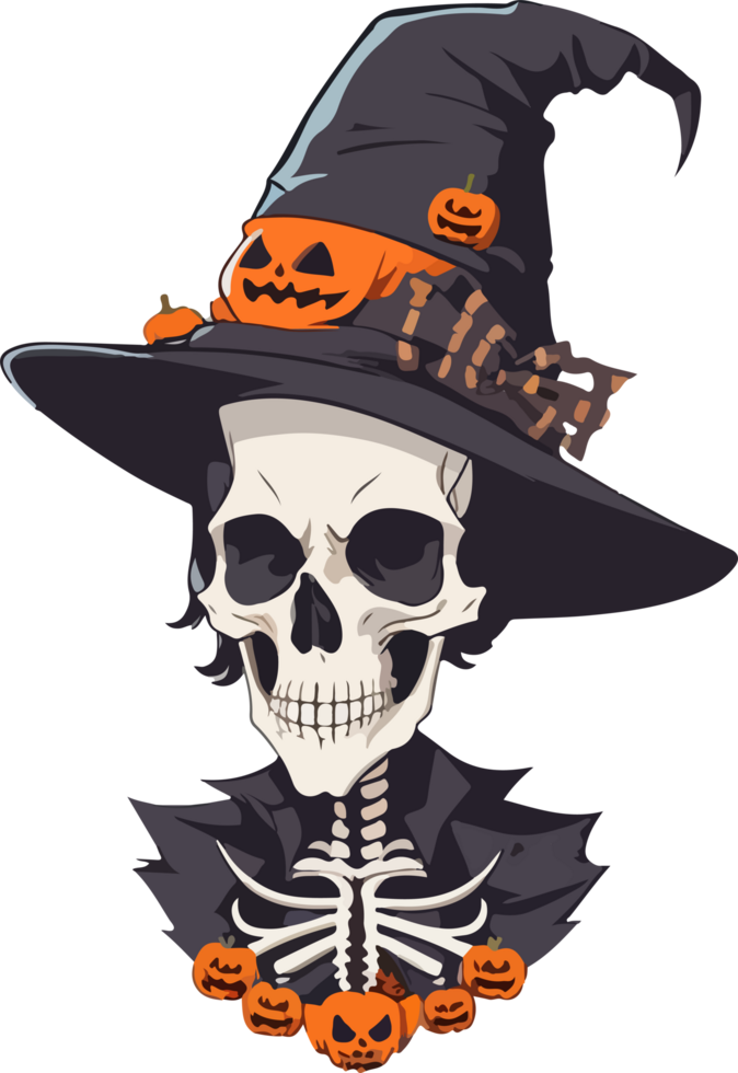 Skull with Witch Hat Cartoon AI Generative png