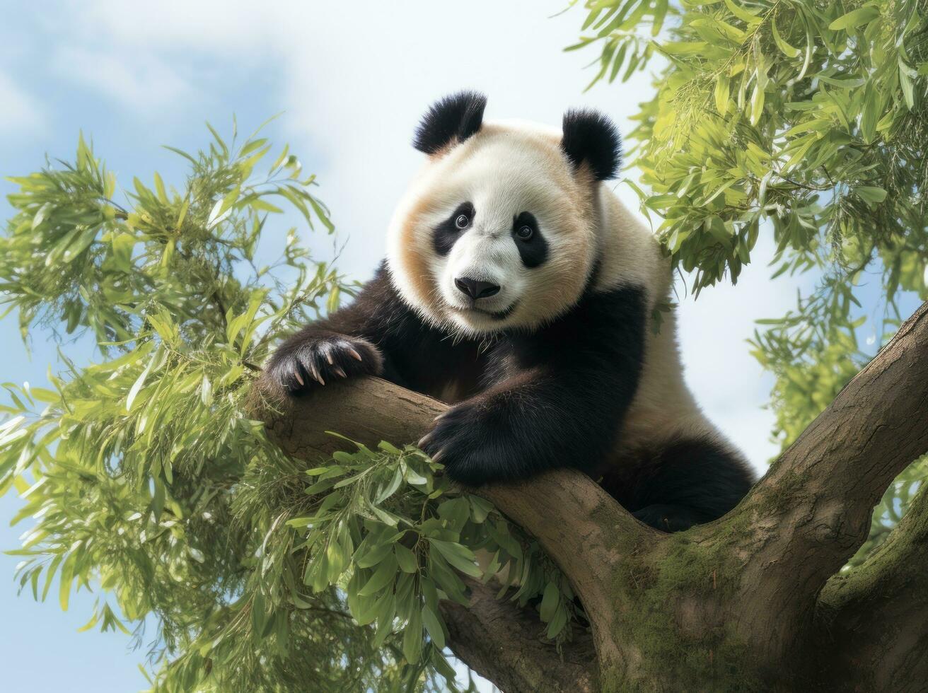 Cute panda on natural background photo