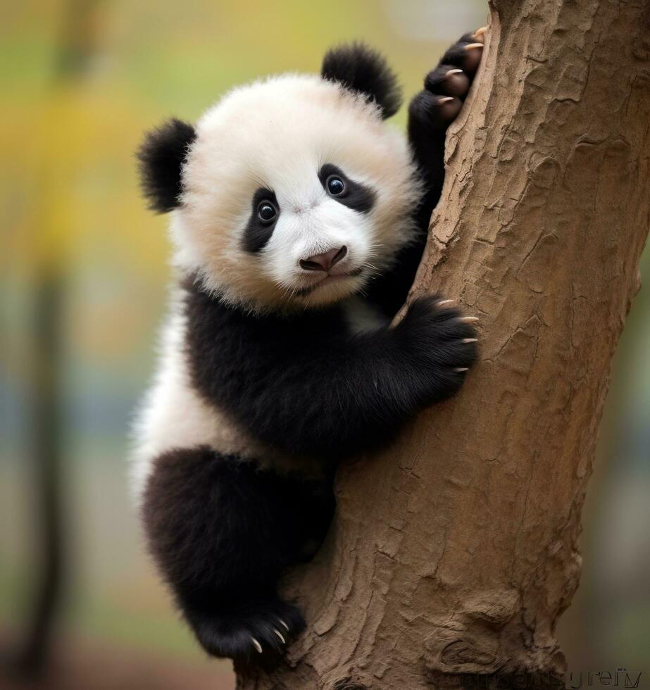 Cute panda on natural background photo