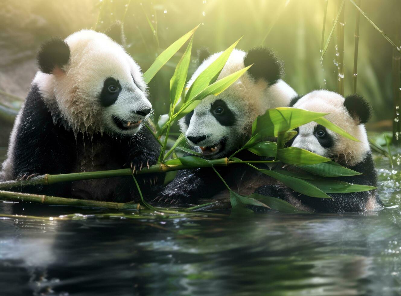 Cute panda on natural background photo