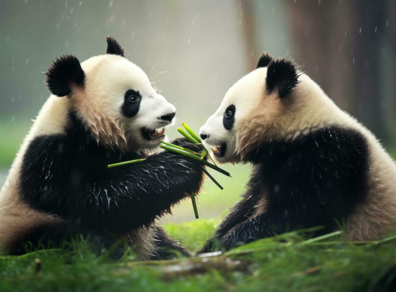 Cute panda on natural background photo