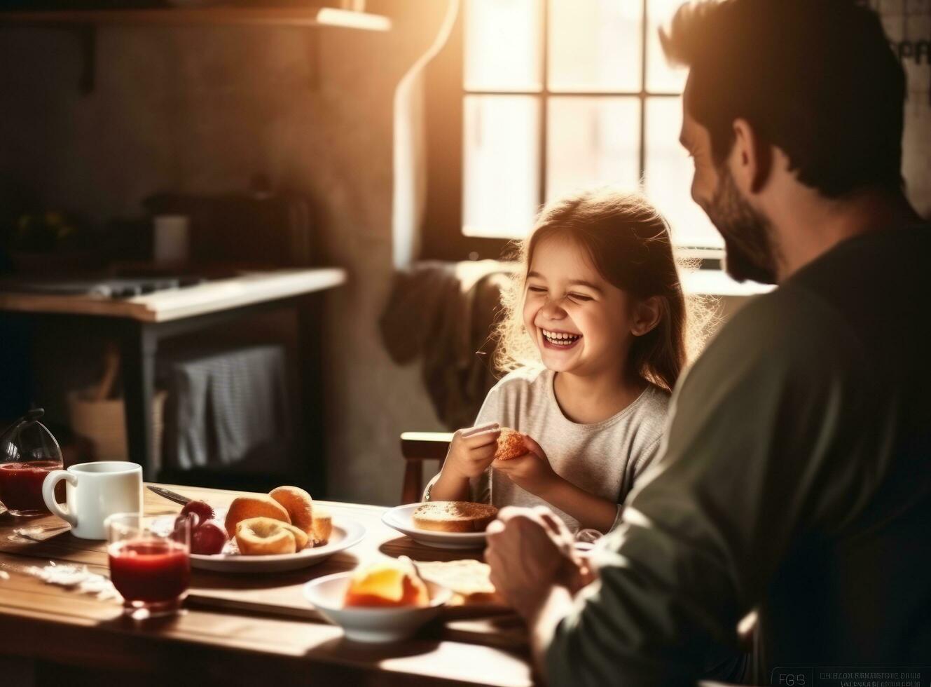 Father eating with his daughter photo