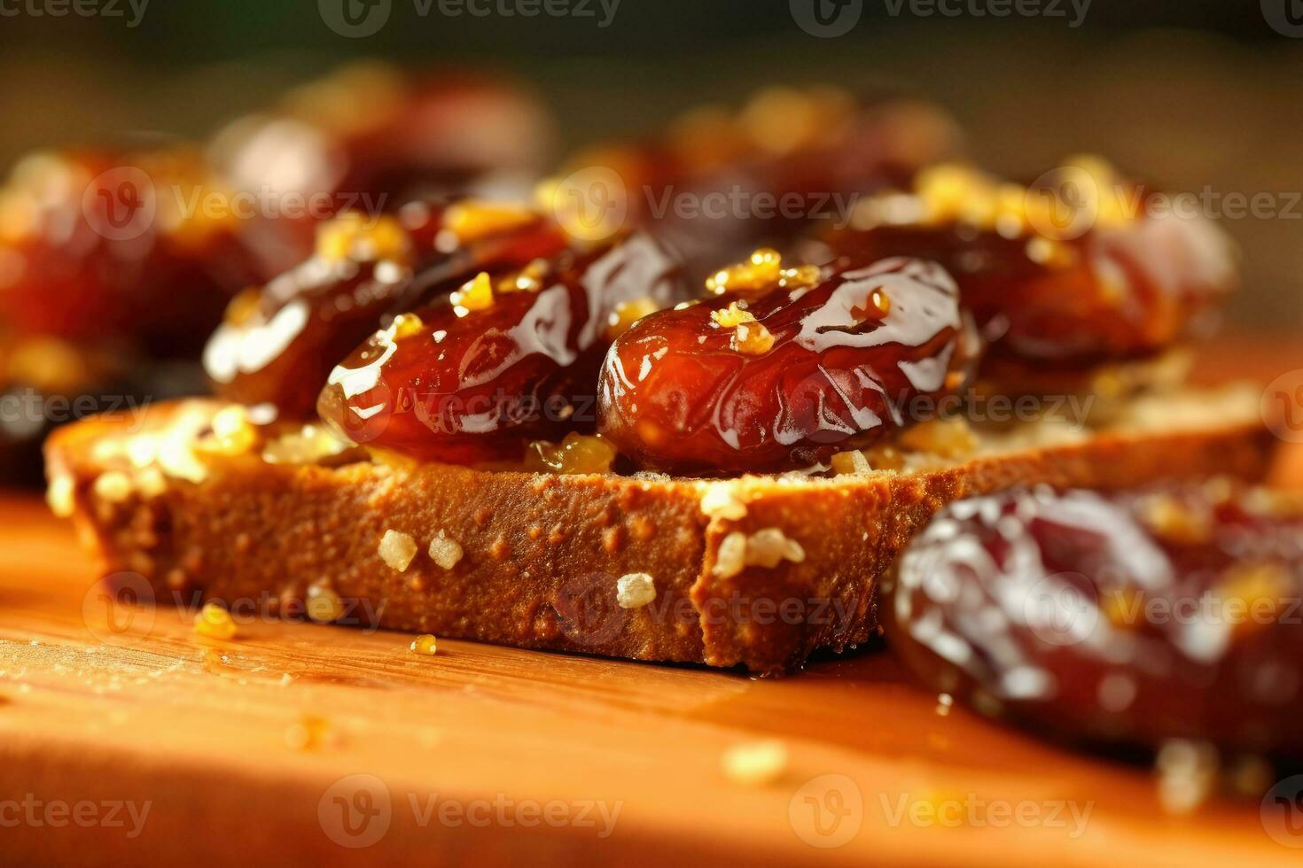 Saudi Arab Dates toast, macro shot of a fresh breakfast with Dripping