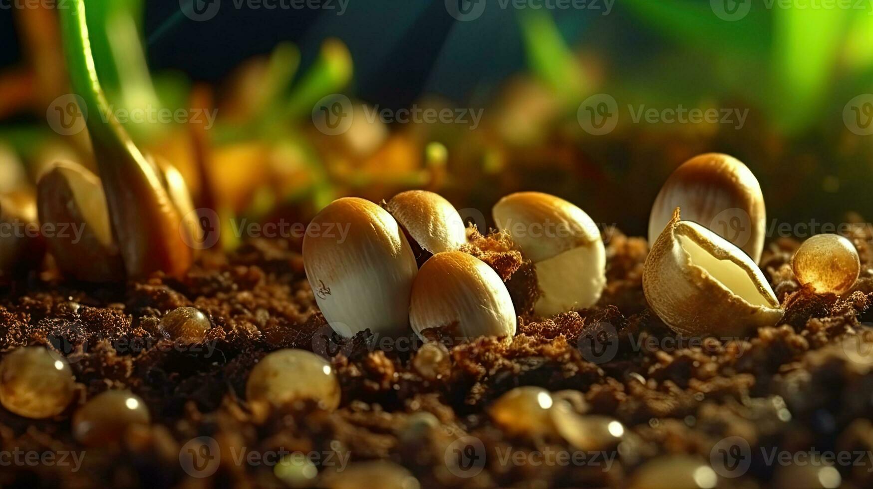 Germinating Seeds of Vegetable on the Earth in various seasons, AI Generated photo