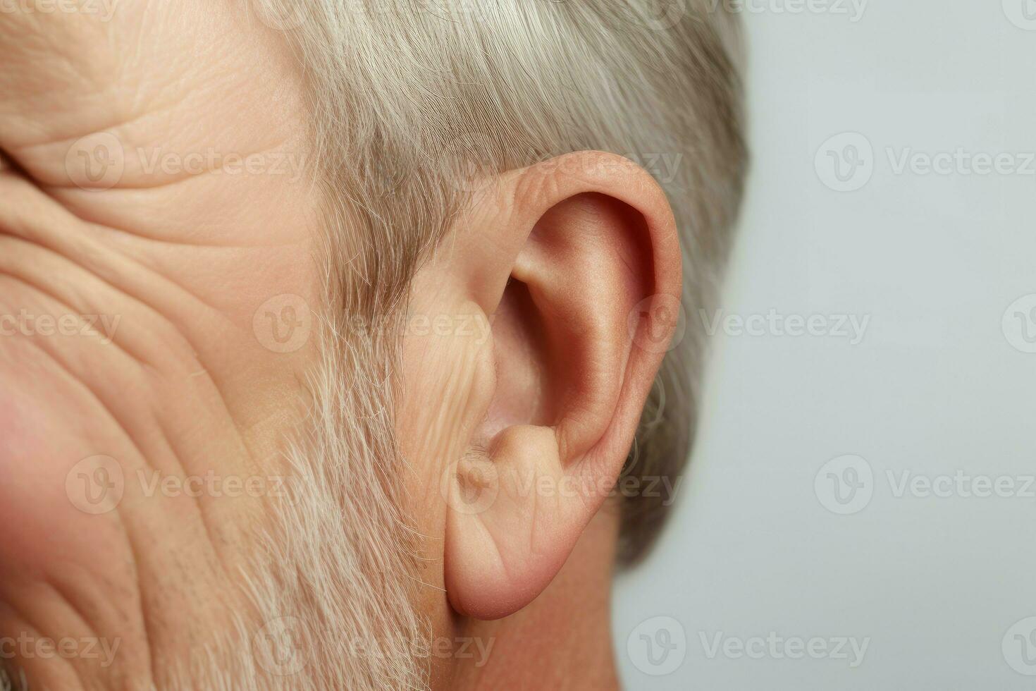 Man smile head hearing problem closeup. Generate Ai photo
