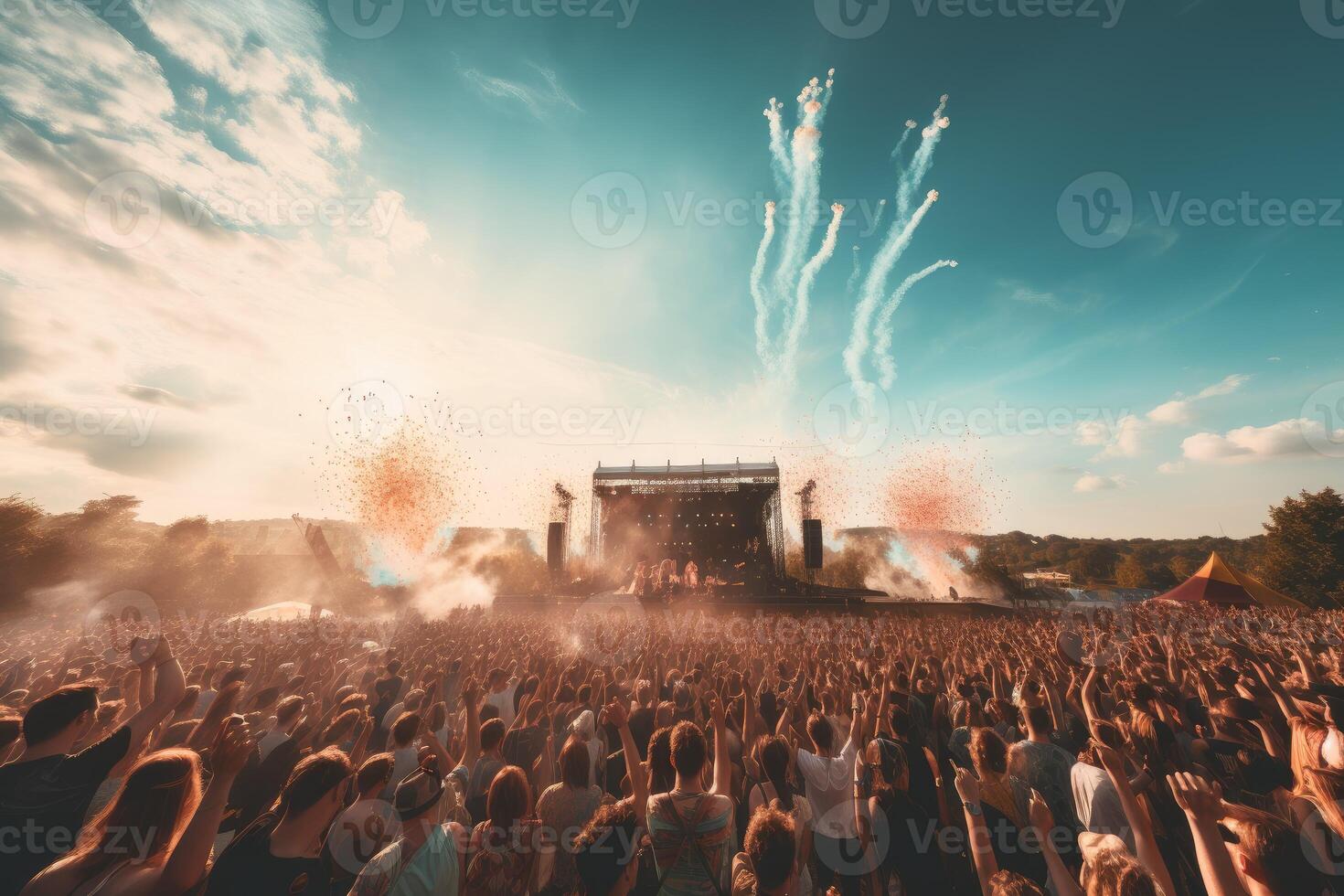 Open air concert crowd. Generate Ai photo