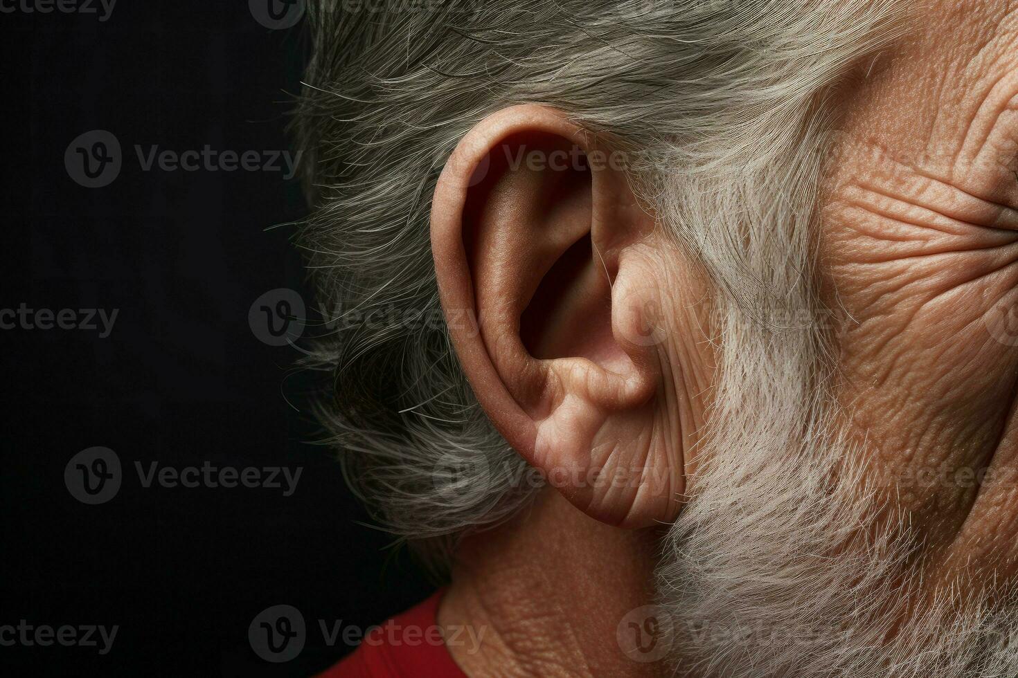 Man hearing problem closeup view. Generate Ai photo