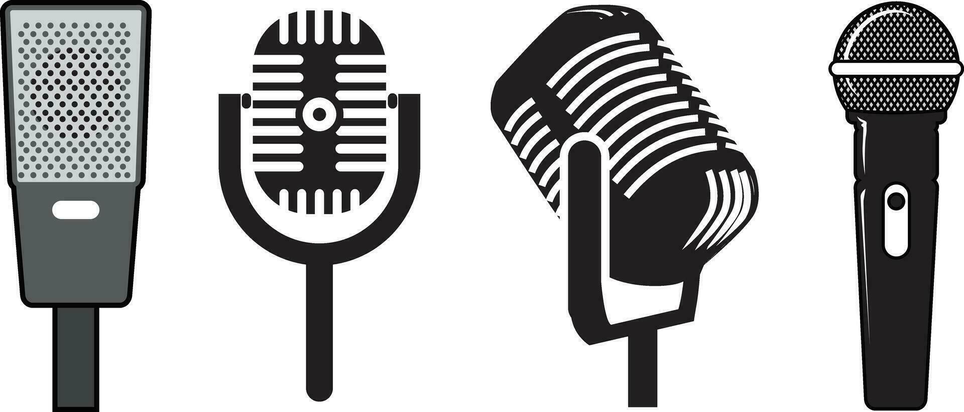 Podcast. Microphone icon. Set of radio podcast icons. vector