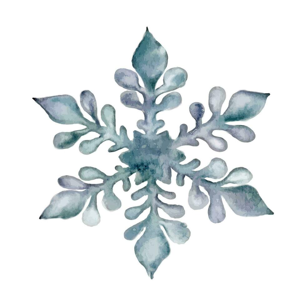 Hand drawn artistic blue snowflake with watercolor paper texture. Can be used for printed materials, prints, posters, cards, logo and web social media. Abstract background. Drawn decorative elements. vector