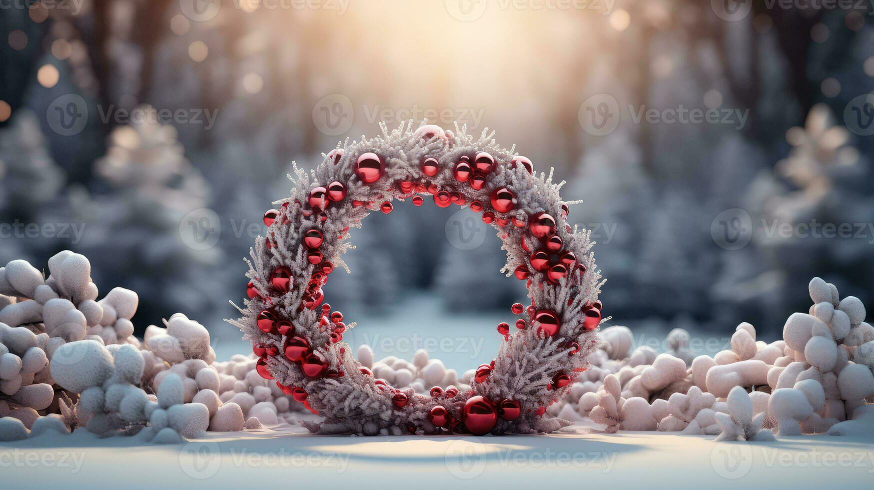 Christmas wreath decorated with red baubles background photo