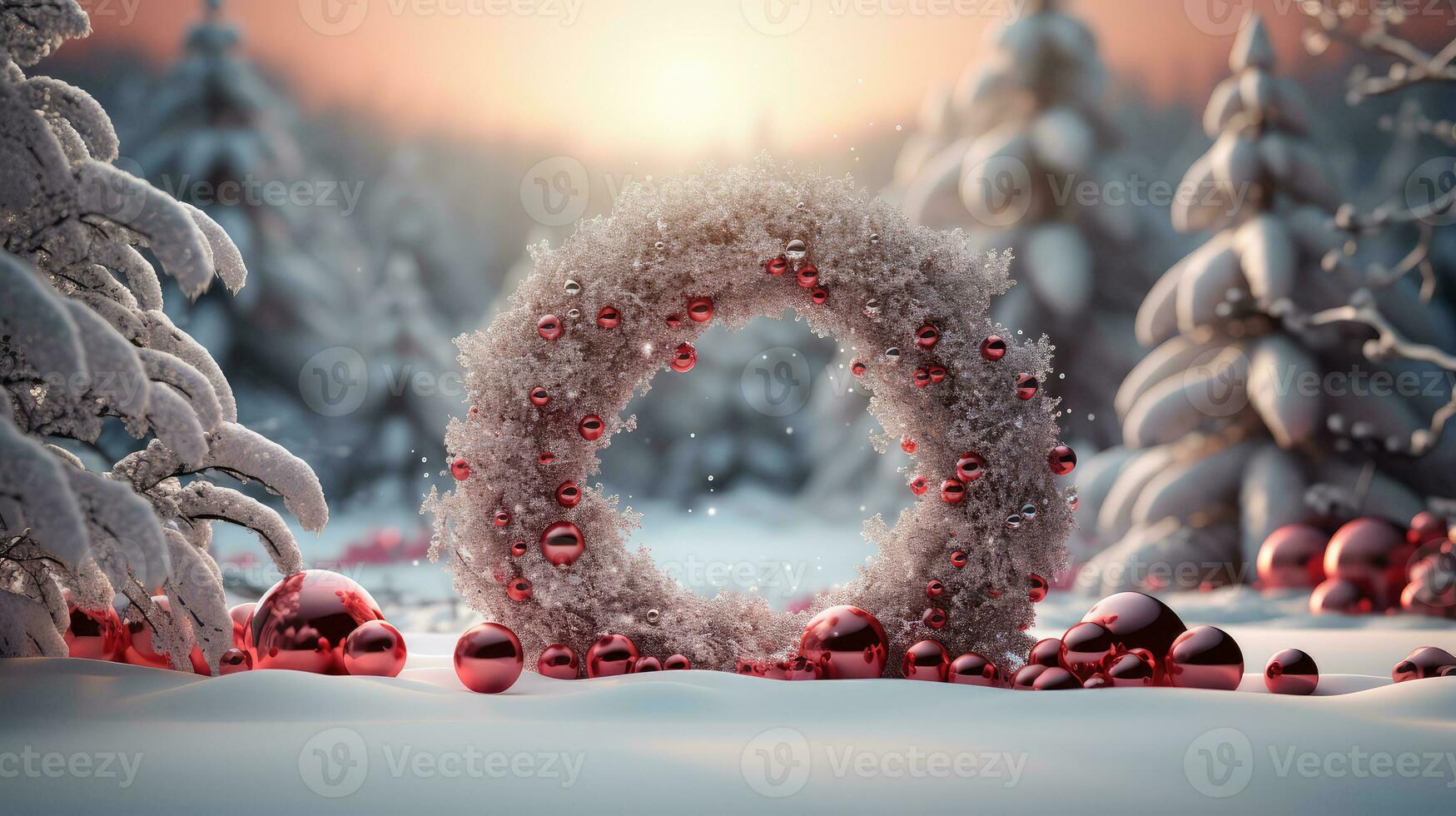 Christmas wreath decorated with red baubles background photo