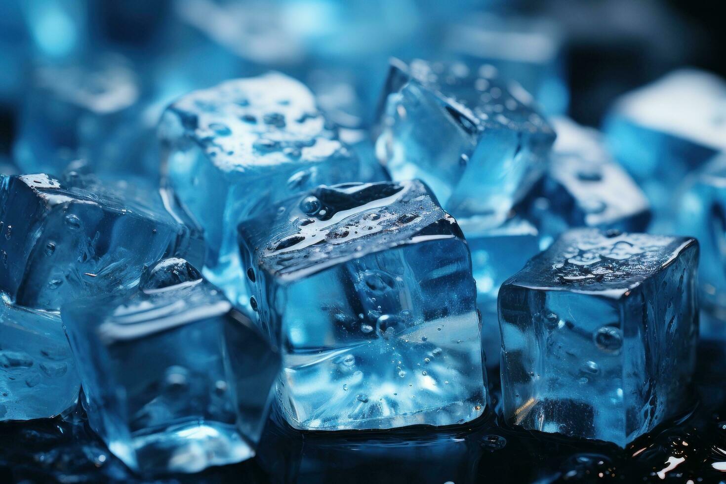 Ice cubes realistic set blue collections of ice isolated on a dark background photo