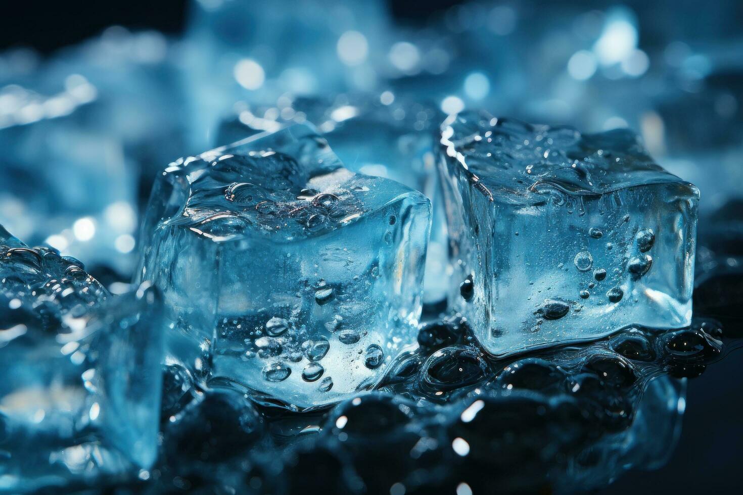 Ice cubes realistic set blue collections of ice isolated on a dark background photo