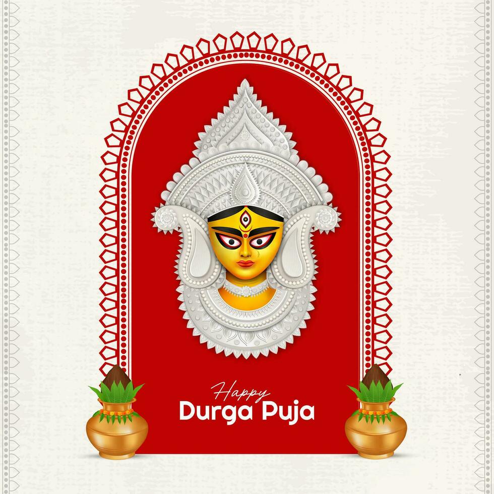 Goddess Maa Durga Face in Happy Durga Puja, Dussehra, and Navratri Celebration Concept for Web Banner, Poster, Social Media Post, and Flyer Advertising vector