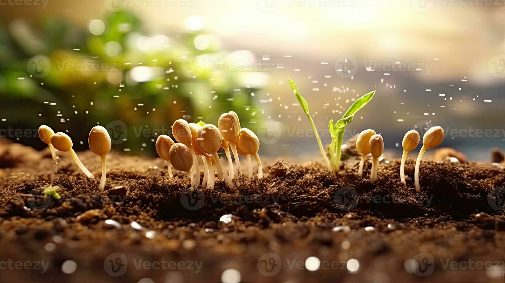 Germinating Seeds of Vegetable on the Earth in various seasons, AI Generated photo