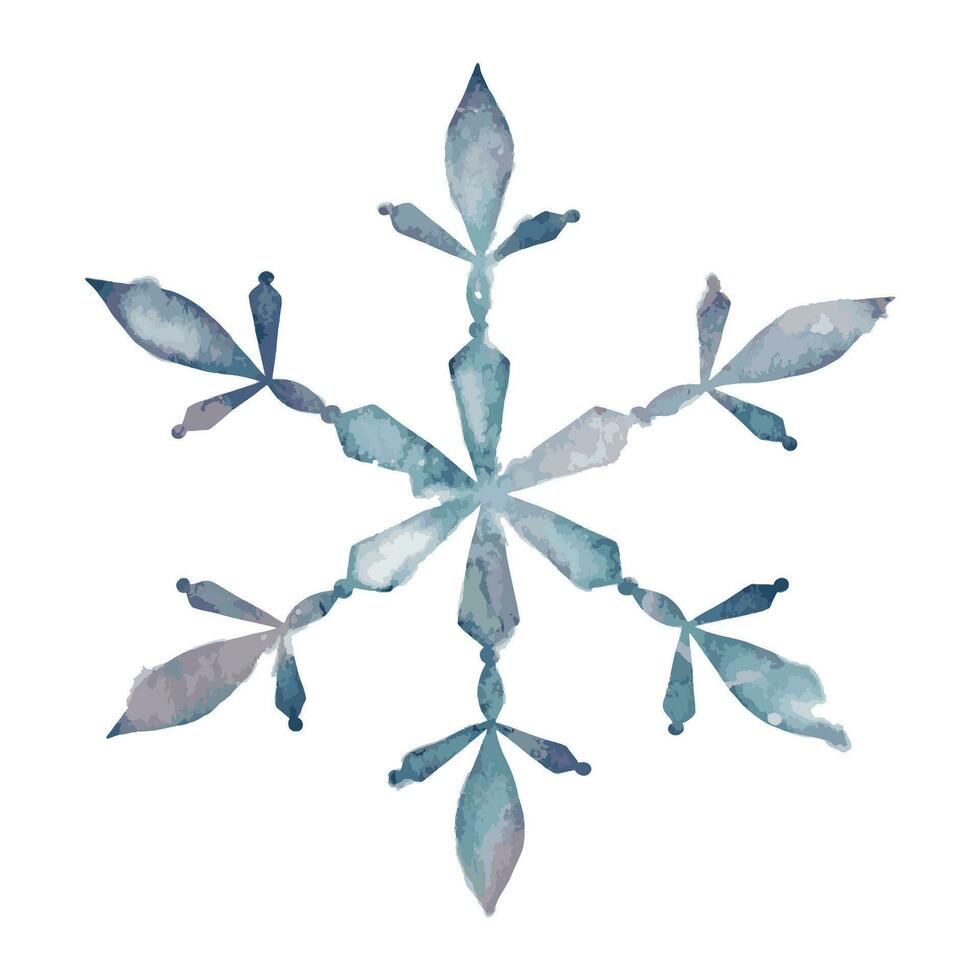 Hand drawn artistic blue snowflake with watercolor paper texture. Can be used for printed materials, prints, posters, cards, logo and web social media. Abstract background. Drawn decorative elements. vector