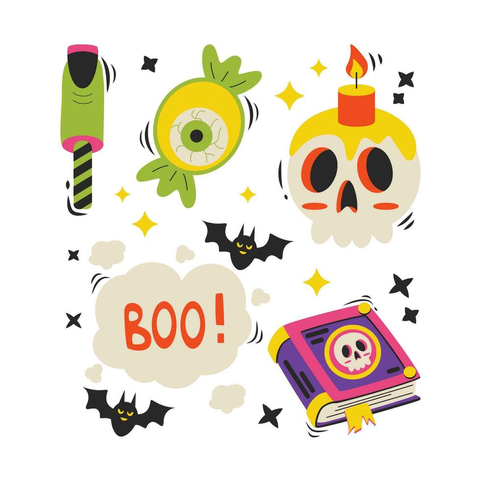 Set of cartoon Halloween elements. vector