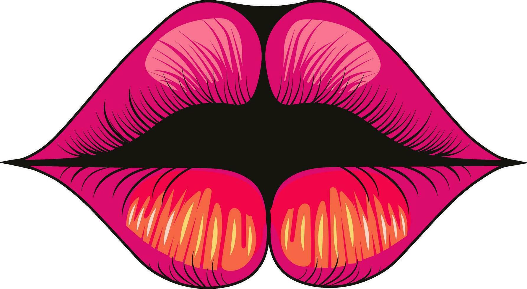 Lips drawn in hippie style. Retro aesthetics of the 70s.Vector psychedelic style. vector