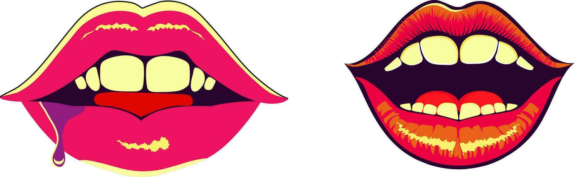 Lips drawn in hippie style. Retro aesthetics of the 70s.Vector psychedelic style. vector