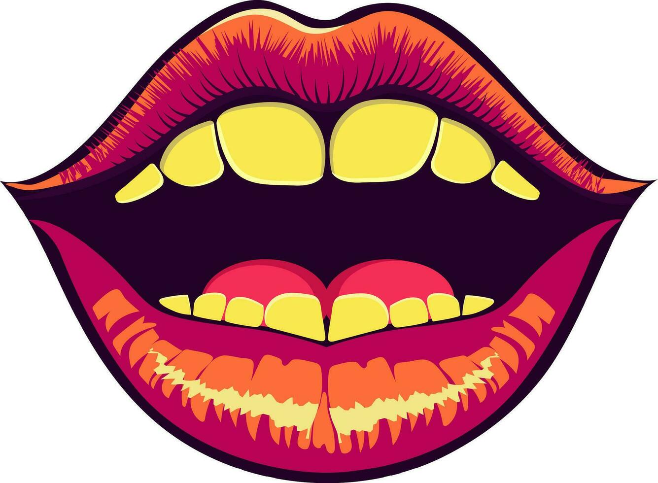 Lips drawn in hippie style. Retro aesthetics of the 70s.Vector psychedelic style. vector