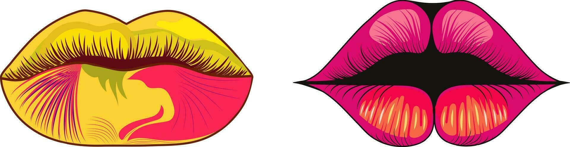 Lips drawn in hippie style. Retro aesthetics of the 70s.Vector psychedelic style. vector