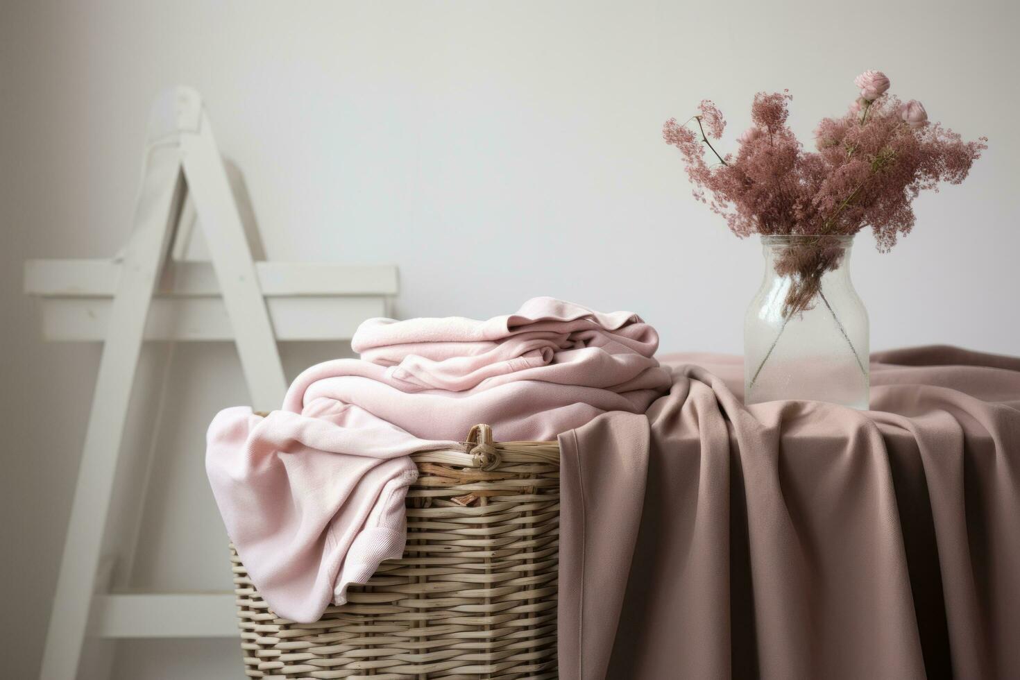 Laundry basket on top of a white table photo